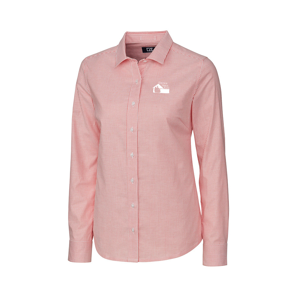 UHL - Cutter & Buck Stretch Oxford Stripe Womens Long Sleeve Dress Shirt