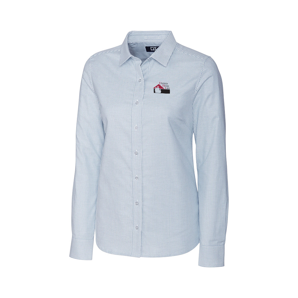 UHL - Cutter & Buck Stretch Oxford Stripe Womens Long Sleeve Dress Shirt